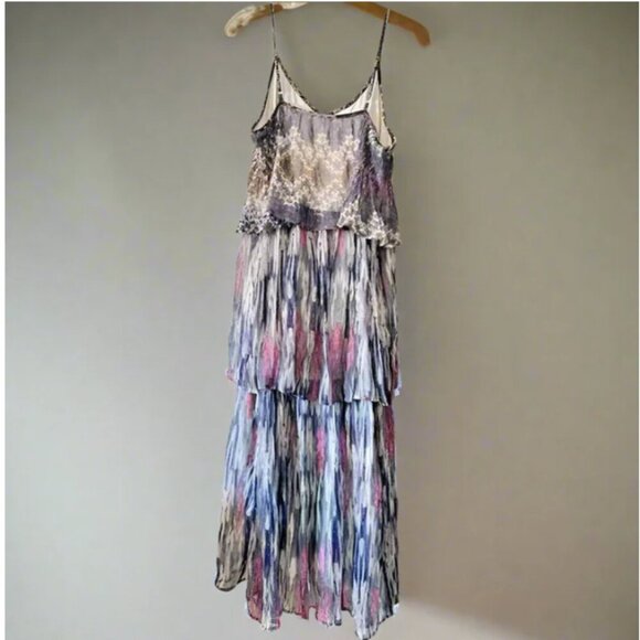 Anthropologie Floral Strappy Maxi Dress 2 Gray Pink Tiered Floral Boho Party - Picture 5 of 8